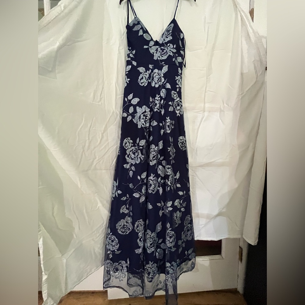 Navy Blue and Silver Trixxi Prom Dress
